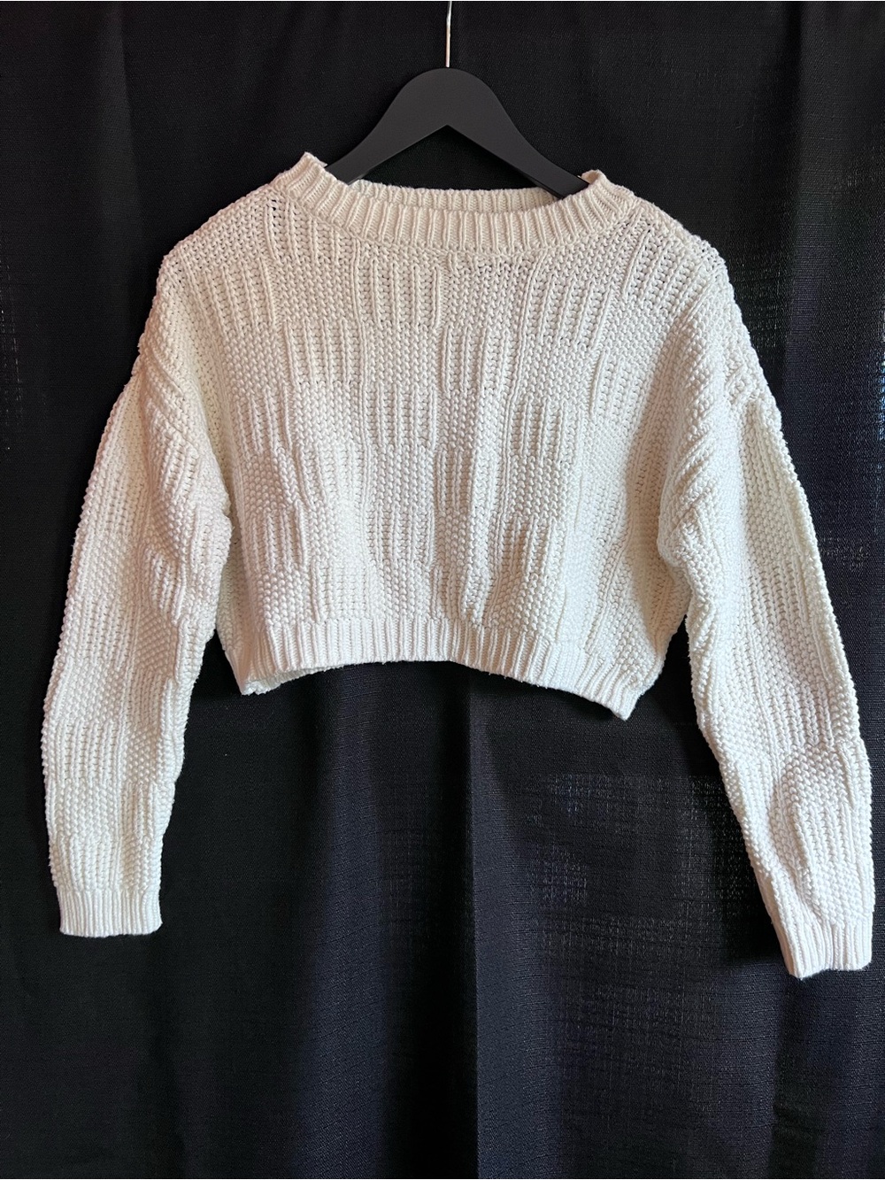 Willow & Wind Cream Chunky Knit Cropped Sweater Waffle Knit Size Medium